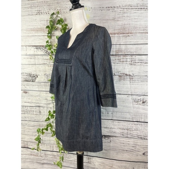 Boden Denim Jean Dress size 4 Embroidery A Line Above Knee Casual Boho Beach - Picture 10 of 14